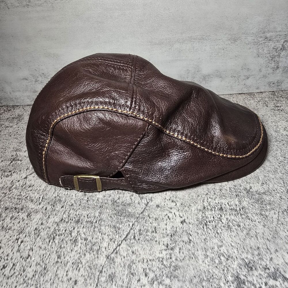 Adult Real leather Thin Peaked Cap Beret Newsboy Army/Navy caps/hats Sz 7